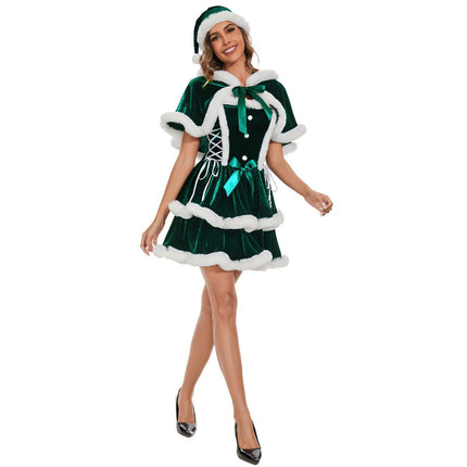 Amazon Christmas Shawl Cloak Christmas Costume Girls Party Cos Red and Green Christmas Costume Performance Uniform