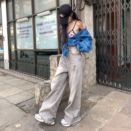 American Style Retro Wide Leg Jeans Women's 2025 Spring and Summer High Waist Loose Dosing All-match Straight Jeans Women