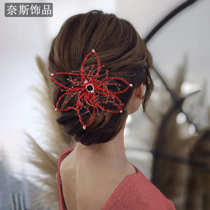 Ness NS172 Red Crystal Beaded Flower Show Headwear Hair Card Small Fairy Hair Accessories