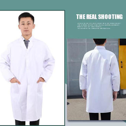Polyester-Cotton Pure Cotton White Coat Work Uniform Nurse Uniform Medical Uniform Caregiver Uniform Long-Sleeved Polyester Cardigan White Coat
