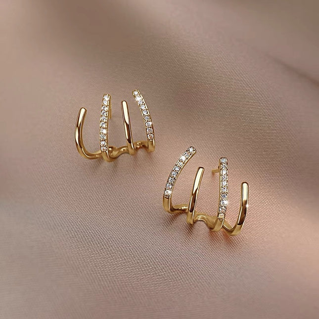Minimalist Four-Claw Stud Earrings for Women, Niche Design, High-End Internet Celebrity Earrings, Light Luxury, High-End Minimalist Style Earrings Trend