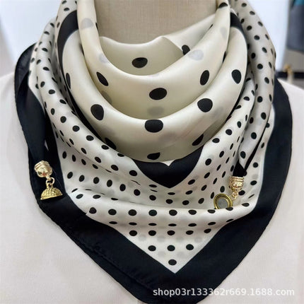 2024 New Magnetic Buckle Silks and Satins Square Scarf Women's Spring and Autum Scarf High-end Decorative Triangle Scarf Neck Protector