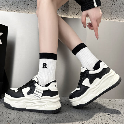Genuine Leather Women's Casual Shoes 2024 Spring New Thick-Soled Inner Heightening White Shoes Thick-Soled Board Shoes Sports Shoes