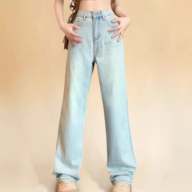 Light Color Wide Leg Jeans Women's Autumn Trendy All-match New High Waist Loose Draping Slimming Narrow Straight Pants