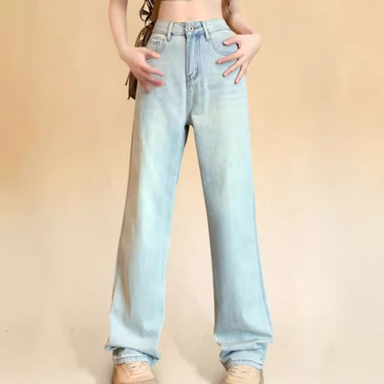 Light Color Wide Leg Jeans Women's Autumn Trendy All-match New High Waist Loose Draping Slimming Narrow Straight Pants
