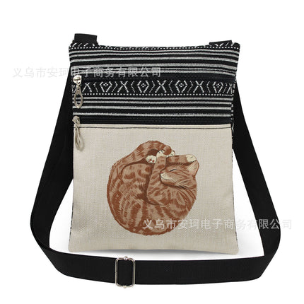 Cross-Border New Product Double Zipper Cat Print Single Shoulder Crossbody Bag Ultra-Light Cross-Border Style Messenger Bag Fashionable and Cute Women's Bag