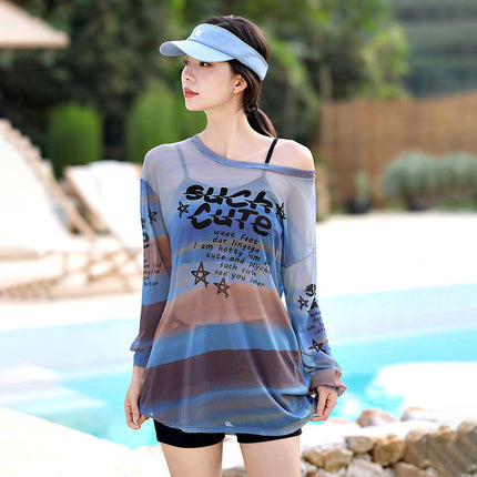 2025 new plus size swimsuit split student three-piece long sleeve blouse bikini slightly fat mm slim cover