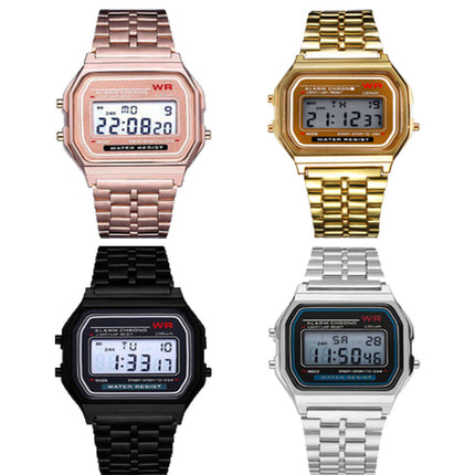 Popular LED electronic watch Harajuku style fashion watch multi-functional student watch foreign trade WR F91W steel belt