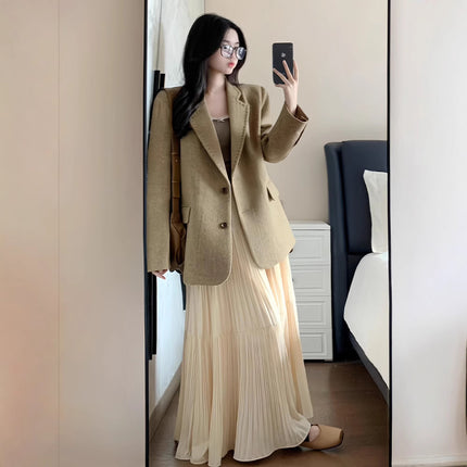 Korean Style 2026 Spring and Summer New Fashion Elegant Skirt Versatile High-Waisted Autumn and Winter Pleated Loose Large Hem Long Skirt