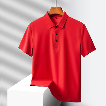 2025 Summer Ice Silk Men's Polo Shirt Work Clothes Thin Business Casual Stretch Breathable Short Sleeve Couple Style