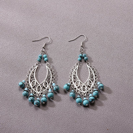 Bohemian Turquoise Earrings European and American Retro Owl Geometric Dreamcatcher Feather Tassel Earrings Women