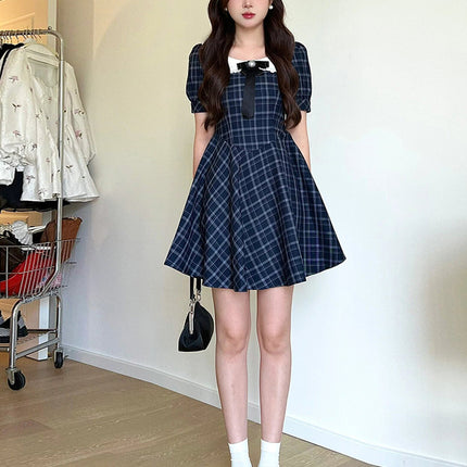 Petite Doll Collar Plaid Dress for Girls, Sweet Style Mini Dress, First Love Style, Cute Princess Doll Dress