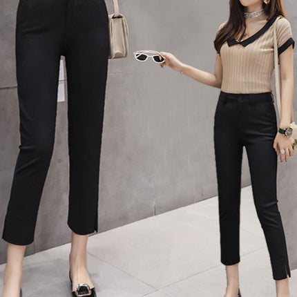 Black Leggings for Women, Spring & Fall Korean Style Slimming Look Professional Pants, High Waist Slimming Look Slit Casual Suit Pants