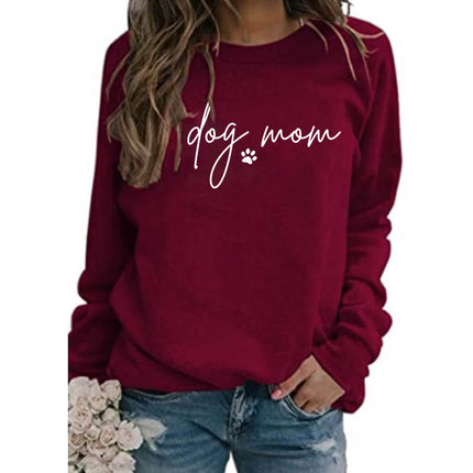 Amazon Cross-Border European and American Dog Mom Printed Round Neck Top Sweatshirt Autumn and Winter European Size Women's Outwear Autumn and Winter