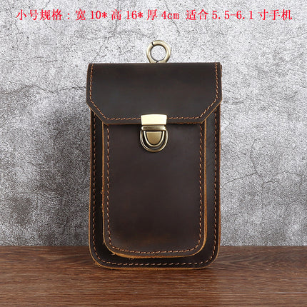 Men's Waist Bag Hanging Bag Mobile Phone Bag Genuine Leather Protective Case Crazy Horse Leather Top Layer Cowhide Outdoor Waist Hanging Bag Wholesale