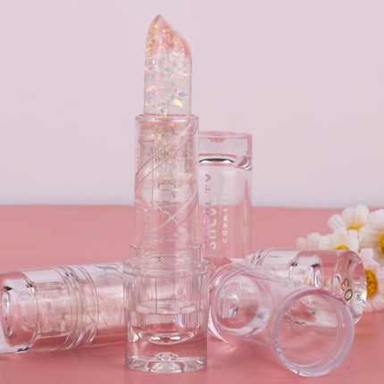 3Color Glitter Color-Changing Lip Balm,Anti-Drying and Long-Lasting Moisturizing Lip Oil, Moisturizing Jelly Lipstick Makeup