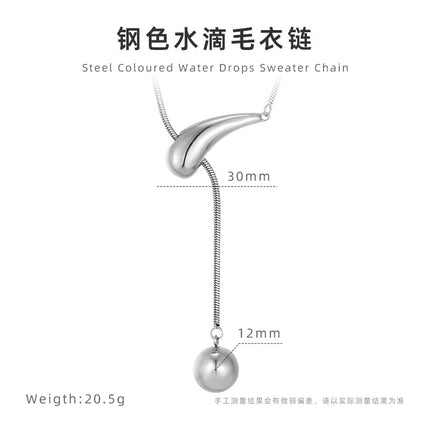Creative drawstring water drop ball necklace titanium steel electroplating 18K gold high-grade sweater chain women's simple pendant wholesale