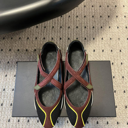Ballet-Style Simple Mary Jane Training Shoes for Women with Velcro Cross Straps and Color-Blocking Round-Toe Flats