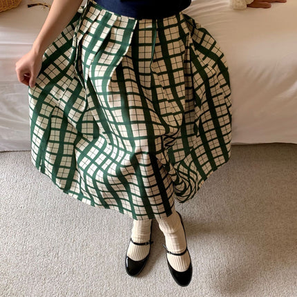 Ovinsyang Green Plaid Skirt Women's Summer Design Niche Preppy Style Outfit a Line