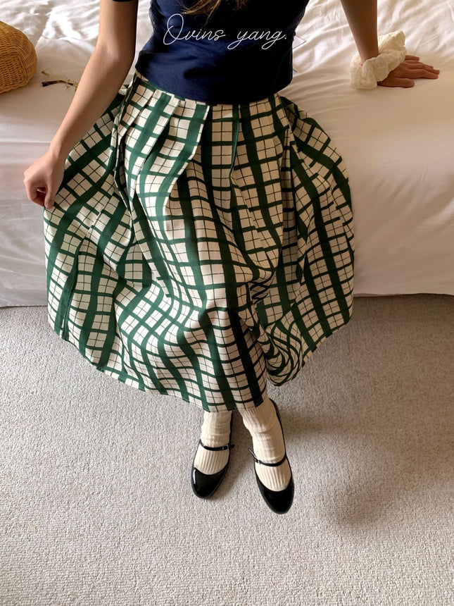 Ovinsyang Green Plaid Skirt Women's Summer Design Niche Preppy Style Outfit a Line