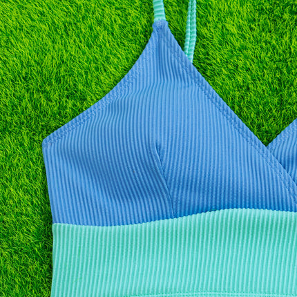 2025 New European and American Cross-Border Bikini Pit Strip Color Matching High Waist Sexy Split Swimsuit Bikini Women's Swimsuit