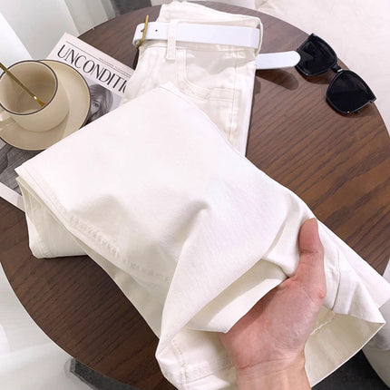 White Stretch Wide-Leg Jeans for Women 2025 Autumn New Petite Loose Slimming Drapey Flared Floor-Length Pants