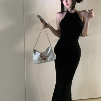 Light Luxury and Sexy Ladylike Style Backless Banquet Dress, Elegant High-Waisted Slimming Fishtail Hip-Hugging Skirt