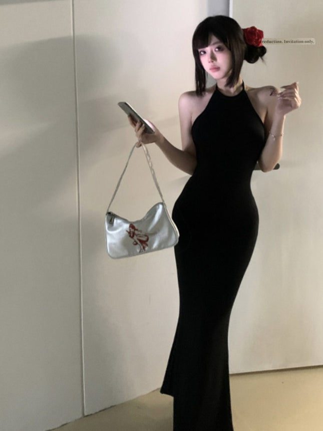 Light Luxury and Sexy Ladylike Style Backless Banquet Dress, Elegant High-Waisted Slimming Fishtail Hip-Hugging Skirt