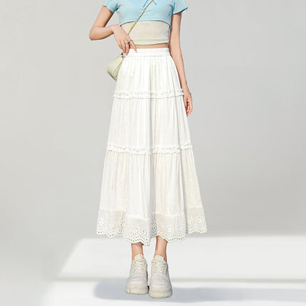 White Cake Skirt, Women's 2026 High-Waisted A-Line Skirt, Mid-Length Skirt, White Cream Skirt