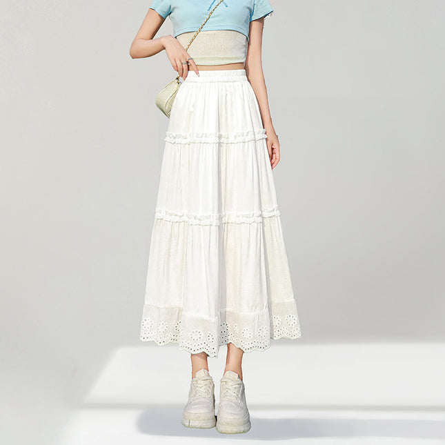 White Cake Skirt, Women's 2026 High-Waisted A-Line Skirt, Mid-Length Skirt, White Cream Skirt