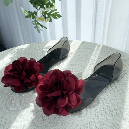 Fish Mouth Sandals Women's Flat Open Toe Jelly Shoes Transparent Flower Holiday Seaside Beach Shoes Cross-Border Dropshipping