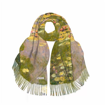 2023 Winter Monet green Sleeping Lotus women's cashmere-like tassel long scarf thick warm shawl scarf scarf scarf scarf
