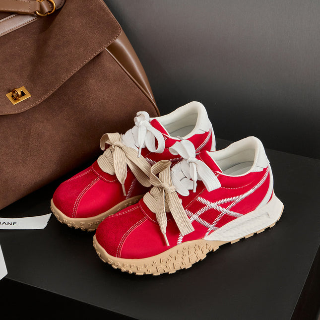 Short Women's Height-Increasing German-Style Training Shoes 2025 Spring and Autumn Platform Thick-Soled Color-Block Casual Sneakers Small Size 3233