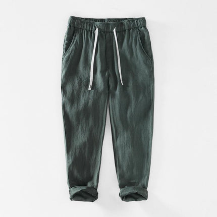 P8236 Summer New Pure Color Simple Casual Pants Men's Linen Breathable Lace-Up Pants Men's One-Piece Drop Shipping