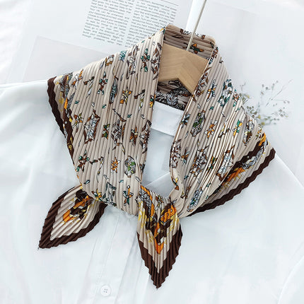 New wrinkled small square scarf female Korean imitation silk printed wrinkled small scarf Joker scarf decorative scarf wholesale