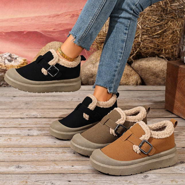 Women's Winter Snow Boots, Cotton Boots with Fleece Lining for Warmth, Slip-On Lazy Boots, Thick-Soled Flat Shoes