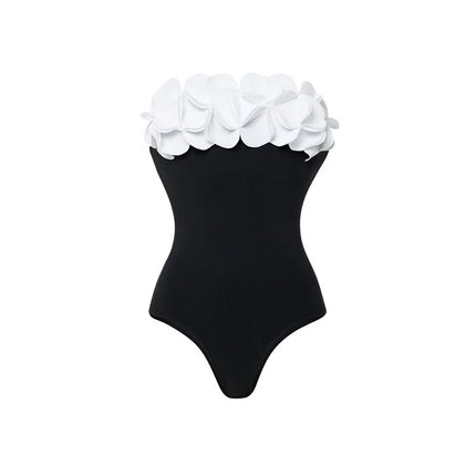 2025 Cross-Border European and American Swimwear New 3D Flower Tube Top Fresh Green One-Piece Swimsuit Wrap Skirt Suit for Women 25316