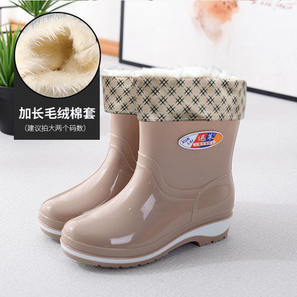 Rain Boots women's non-slip short water shoes fashion warm water boots adult low rubber shoes fleece-lined rain boots one-piece delivery