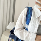Blue polka dot wide shoulder strap