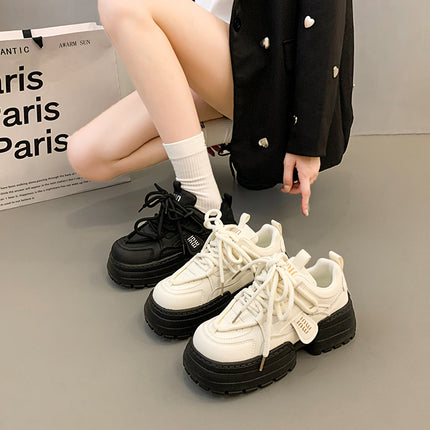 Women's Shoes 2025 New Spring Black Sneakers Versatile Casual Sneakers Thick-Soled Height-Increasing Dad Shoes to Match Skirts