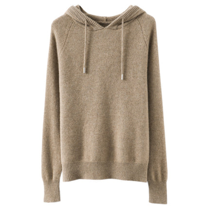 Camel Hooded Sweatshirt Pure Color Outer Hooded Knitted Hoodie Outer Wear Loose Drawstring Casual Pullover Sweater