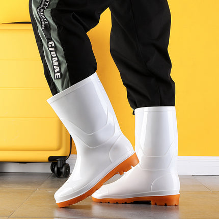 Mid-High White Rubber Shoes, Rain Boots, Military Boots, Water Boots with Logo, Non-Slip Labor Protection Boots, Men's and Women's Food Workshop White Shoes
