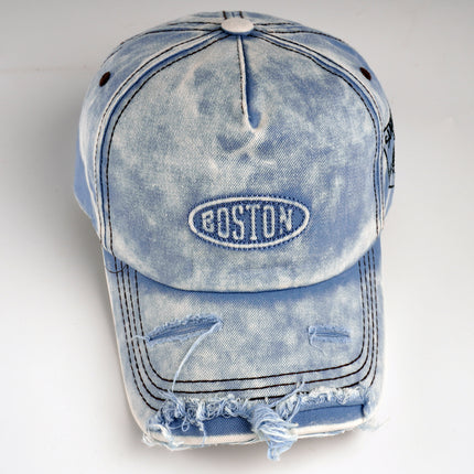 Korean Trendy Brand Lettered Ripped Denim Baseball Cap, Unisex, Fashionable and Versatile, Makes the Face Look Smaller