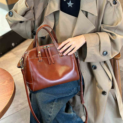 Elegant Women's New Genuine Leather Boston Pillow Bag Women's Crossbody Bag Texted Western Style Vegetable Tanning Top Layer Cowhide Women's Bag
