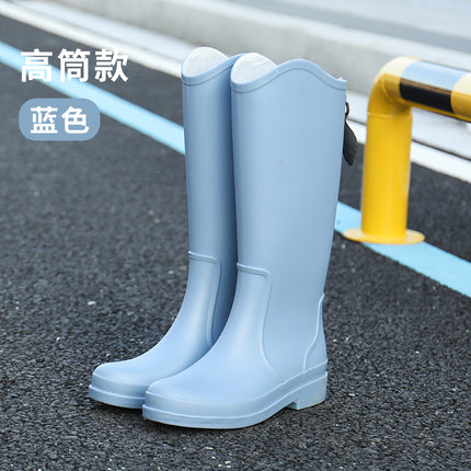 Cross-border New High Rain Shoes Women's Online Popular Fashion Water Boots Solid Color Waterproof Non-slip Warm Outer Wear fleece-lined Warm Boots