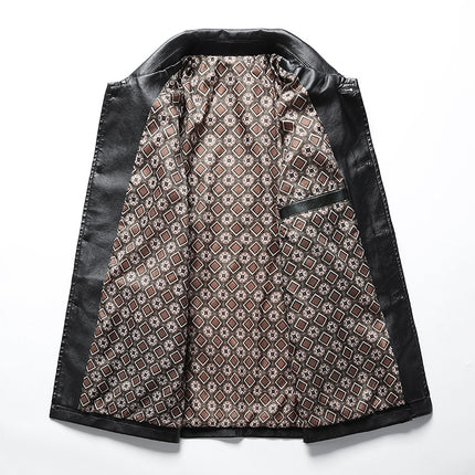 Leather coat men's autumn and winter New dad wear business casual lapel high-grade light mature style middle-aged leather suit jacket