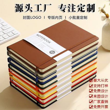 A5 imitation leather strap notebook cross-border in stock business office hard leather notebook elastic band notepad can be customized