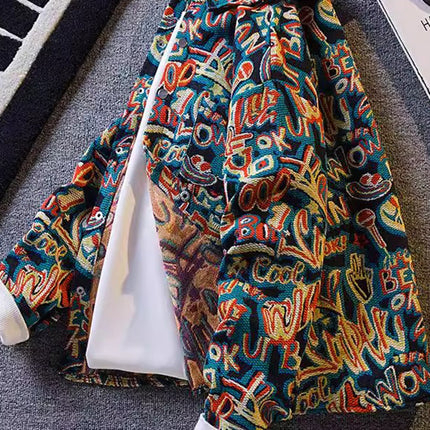 Vintage Ethnic Style Woven Jacket Men's Autumn Jacket Men's High-end Sense Handsome Lapel Shirt Home Figure# XXF035