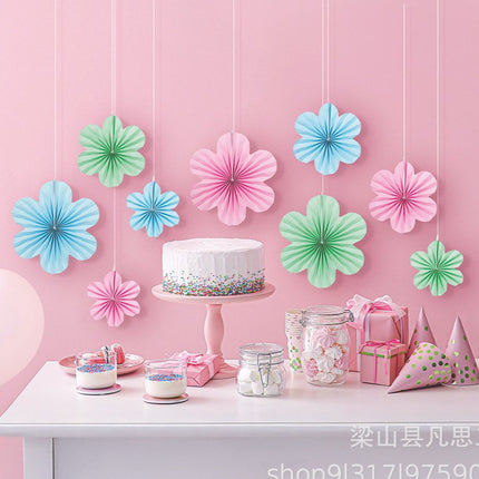 New Wall Flower Paper Fan Flower Decoration Birthday Party Window Background Wall Decoration Paper Fan Hanging Paper Flowers