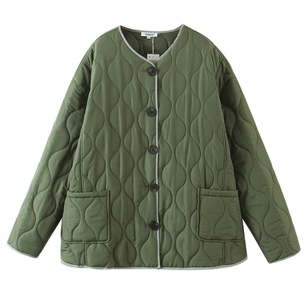 Foreign Trade Women's Clothing 2025 Autumn and Winter European and American Fashion Loose Diamond-Shaped Checkered Large-Panel Round-Neck Cotton Jacket for Women X39082